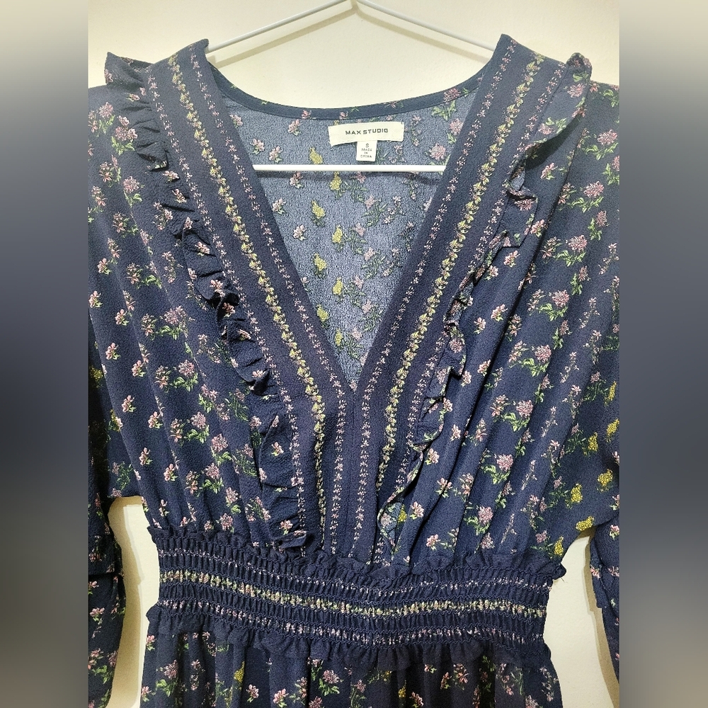 Max Studio Navy Floral Midi Dress - Picture 3 of 6